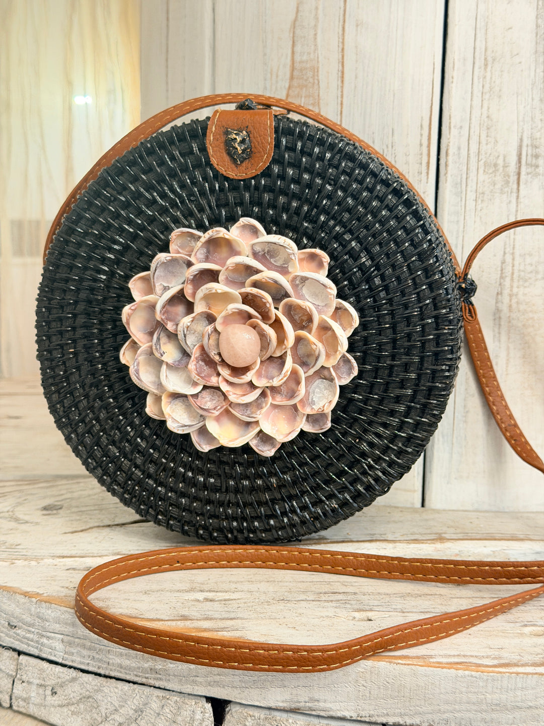Anchored Soul | Black ZenFlower Rattan Bag