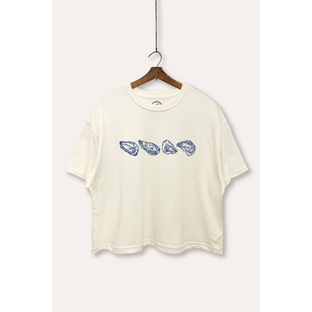 Oyster Coastal Graphic Boxy Crop Top