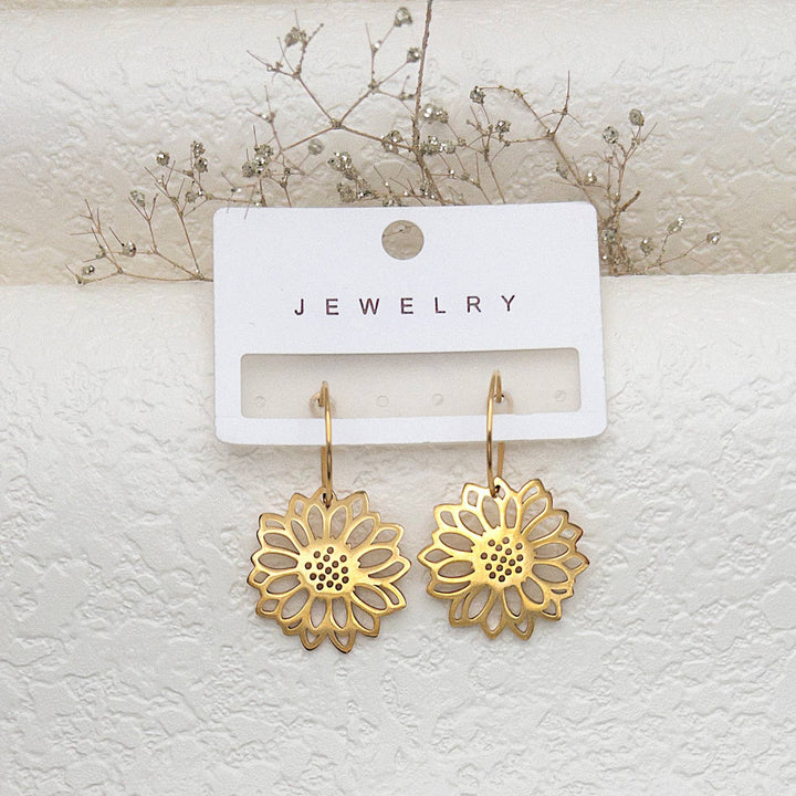 Sunflower earrings flower drop earrings hypoallergenic and perfect for coastal free spirits