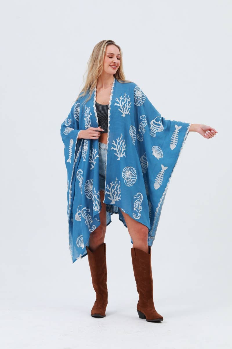 Ocean Embroidered Kimono Cover-Up