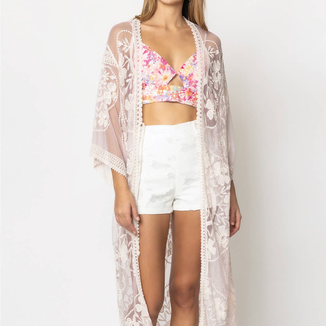 Floral Lace Kimono with Front Tie perfect for coastal boho beach days