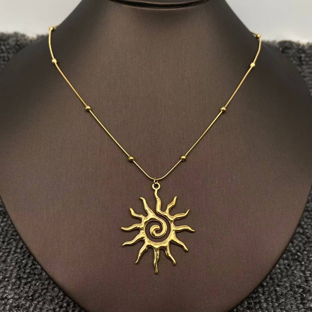 18K Gold Plated Stainless Steel Vortex Sun Charm Necklace for coastal boho layering