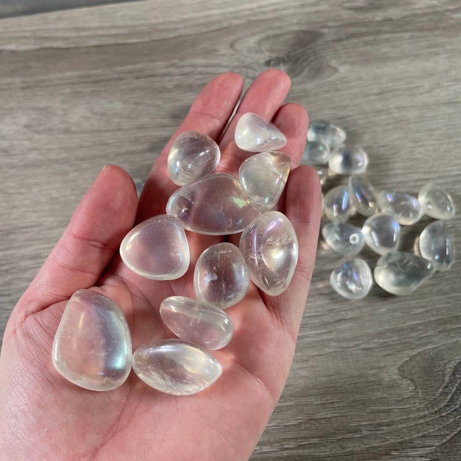 Angel Aura Quartz Tumbled Stones 1 LB bulk bag with rainbow iridescent shimmer
