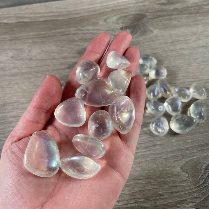 Angel Aura Quartz Tumbled Stones 1 LB bulk bag with rainbow iridescent shimmer