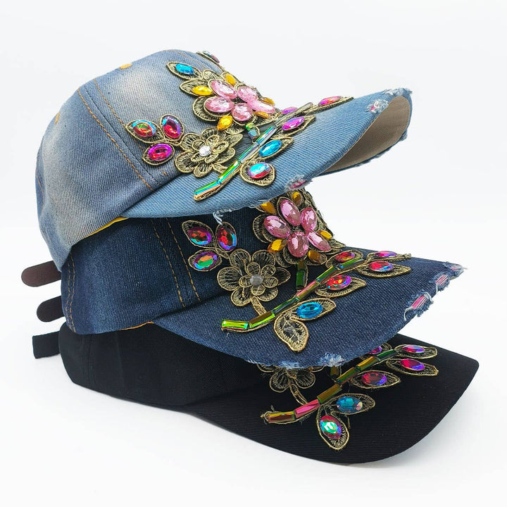 Denim Rhinestone Baseball Cap