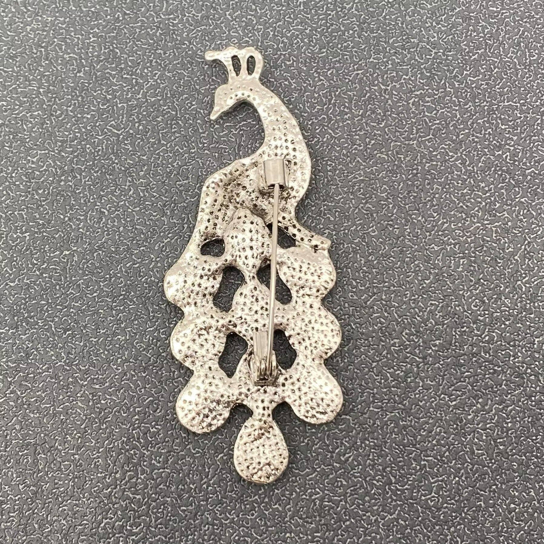 Abalone Shell Silver Tone Peacock Brooch