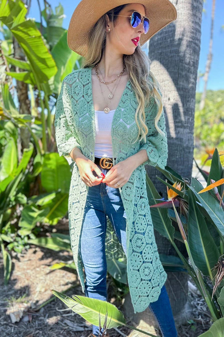 Hexagon Crochet Maxi Kimono | 100% cotton