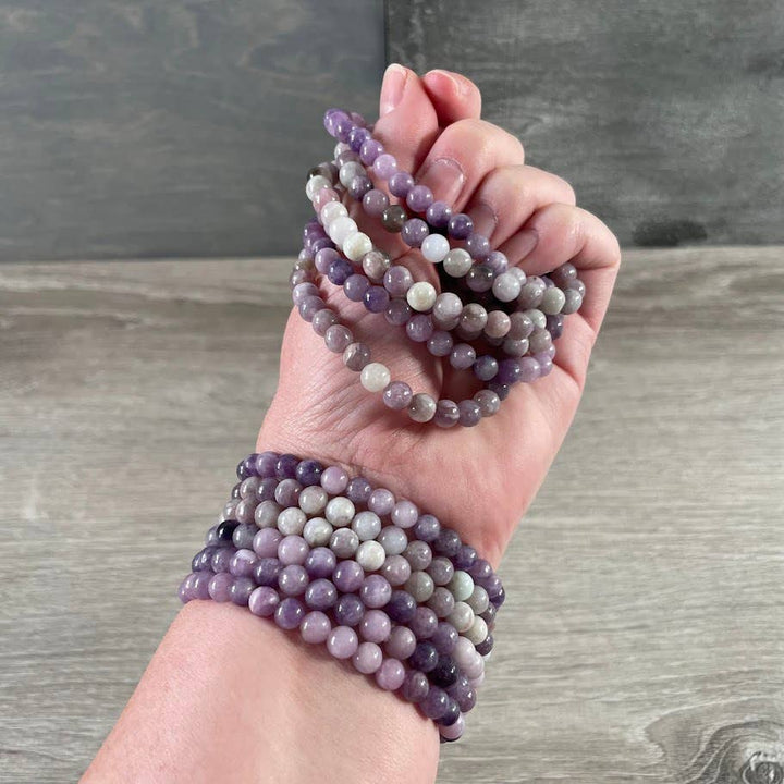 Healing crystal bracelet with 6mm round gemstone beads for coastal boho style