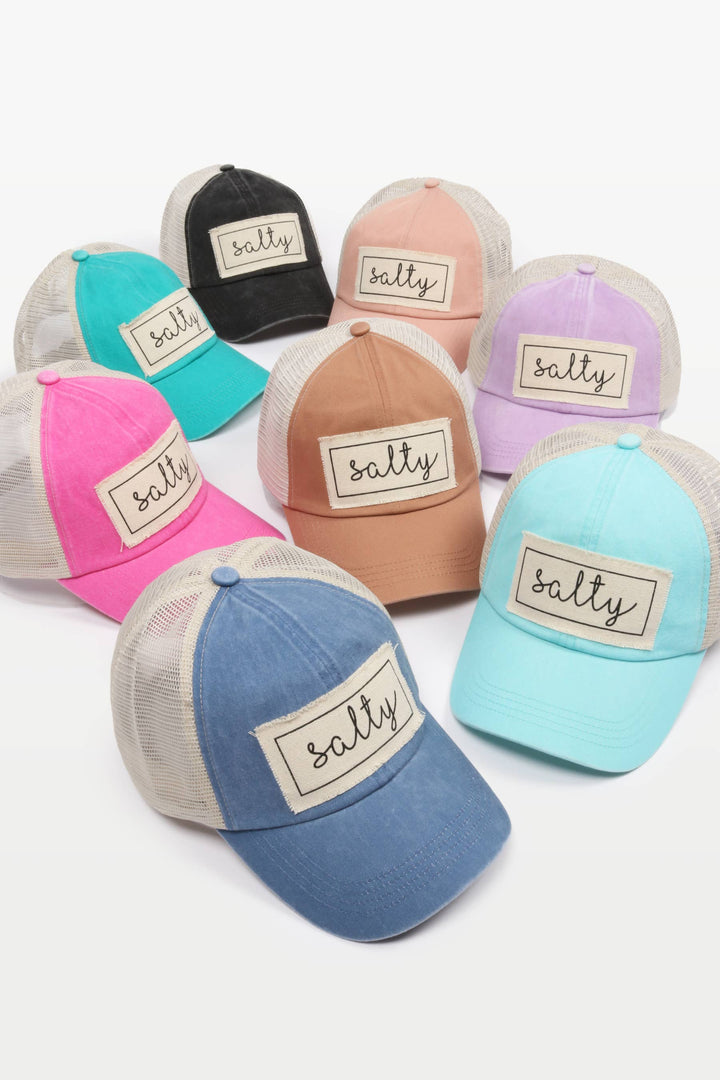 Salty Canvas Patch Mesh Back Baseball Cap for coastal boho beach lovers