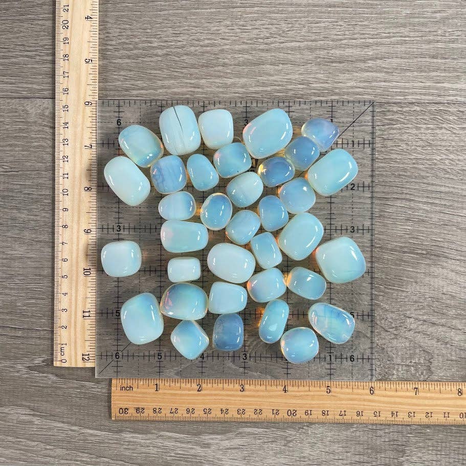 Opalite tumbled stones bulk lot glowing with soft iridescent coastal energy