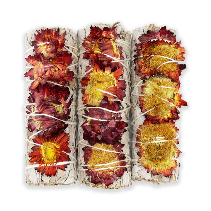Red Sunflower with White Sage Bundle