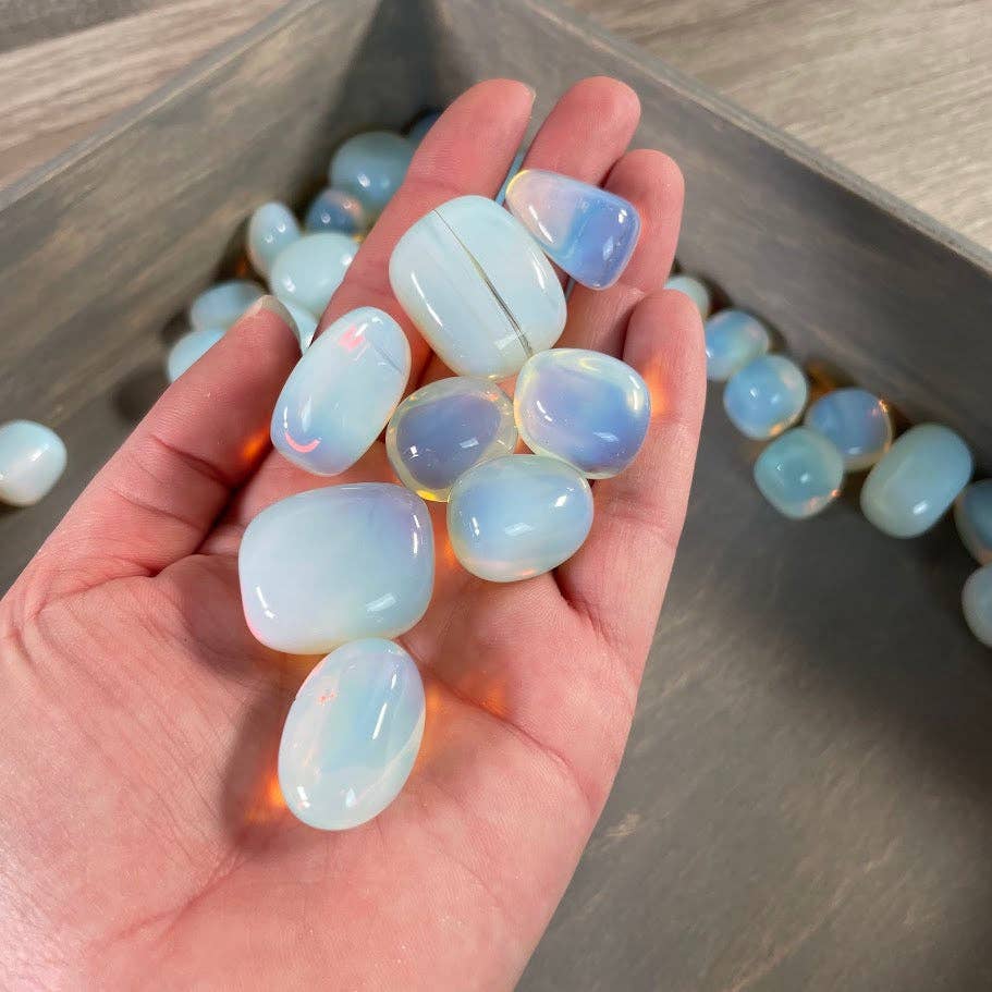 Opalite Tumbled Stones bulk lot glowing with soft iridescent coastal healing energy