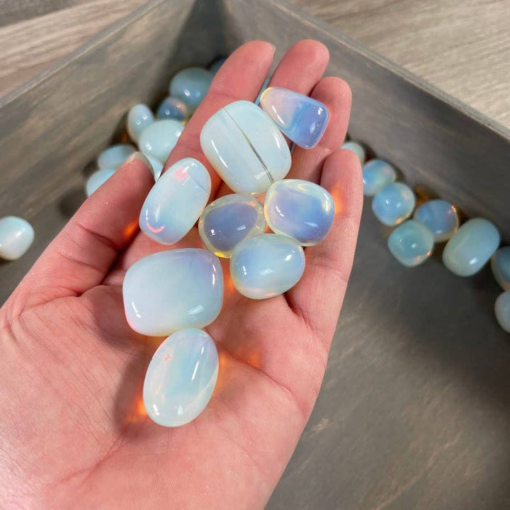 Opalite Tumbled Stones bulk lot glowing with soft iridescent coastal healing energy