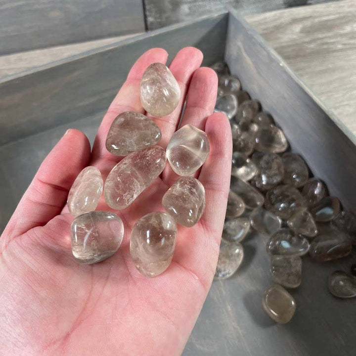 Smoky quartz tumbled stones bulk wholesale for grounding crystal grids and coastal boho decor