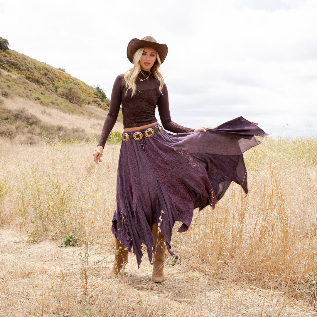 Boho Handkerchief Hem Patchwork Maxi Skirt