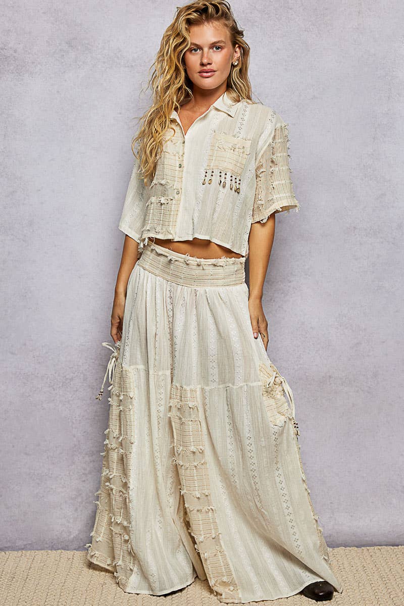 Boho Fringe Shell Bead Shirt Top with handcrafted detail and coastal hippie style