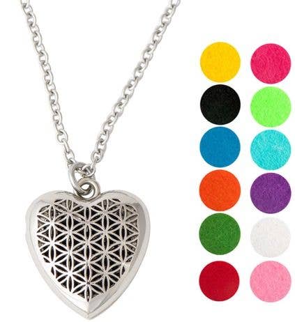 Heart of Chrome Aromatherapy Diffuser Necklace with 12 scent pads for mindful living