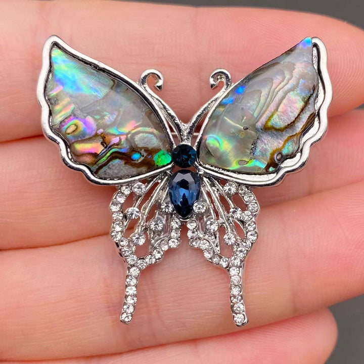 Rhinestones &amp; Abalone Shells Inlaid Butterfly Brooch