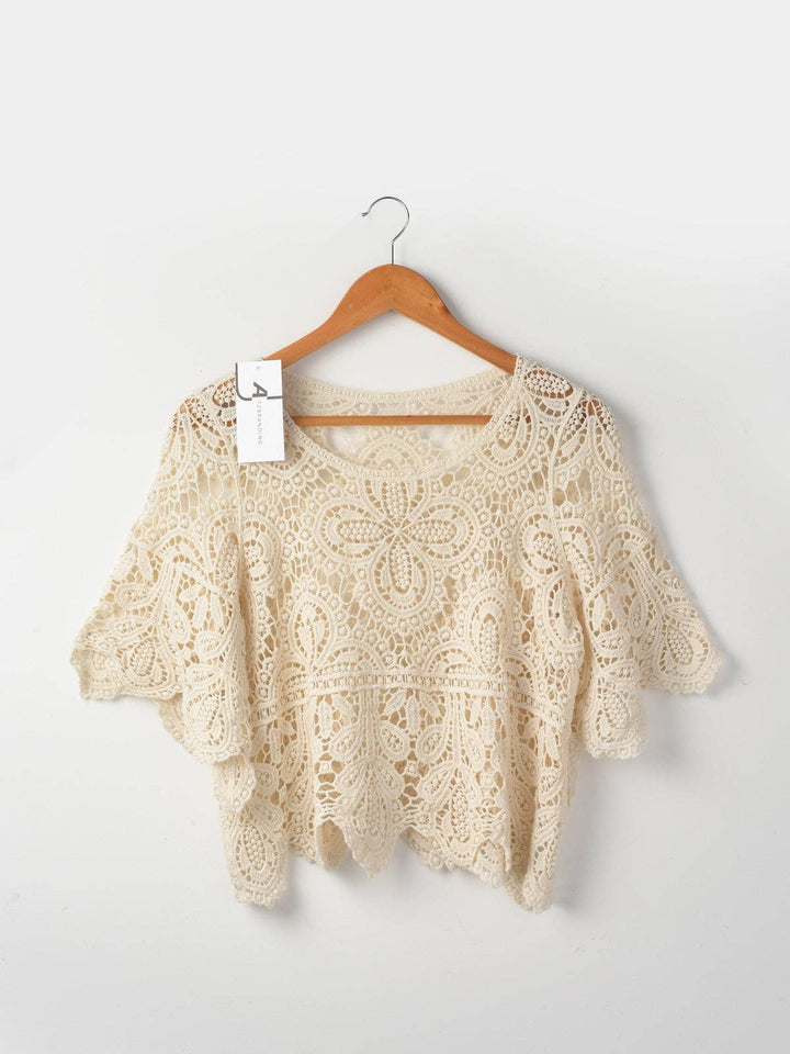 Crochet Hollow-Out Pullover Top with open stitch detail for breezy bohemian coastal style
