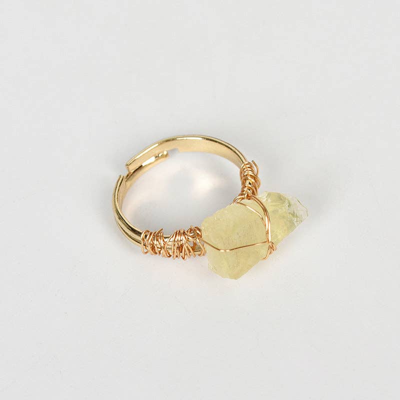 Natural Rough Healing Crystal Copper Wire Ring