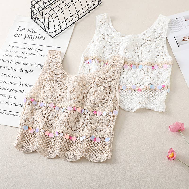 Boho Crochet Knit Fringe Tank Top Cover Up