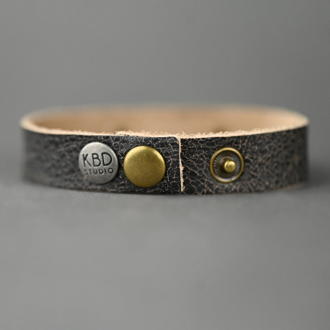 Leather Stacker Cuff with Pave Peace in turquoise boho coastal bracelet handcrafted
