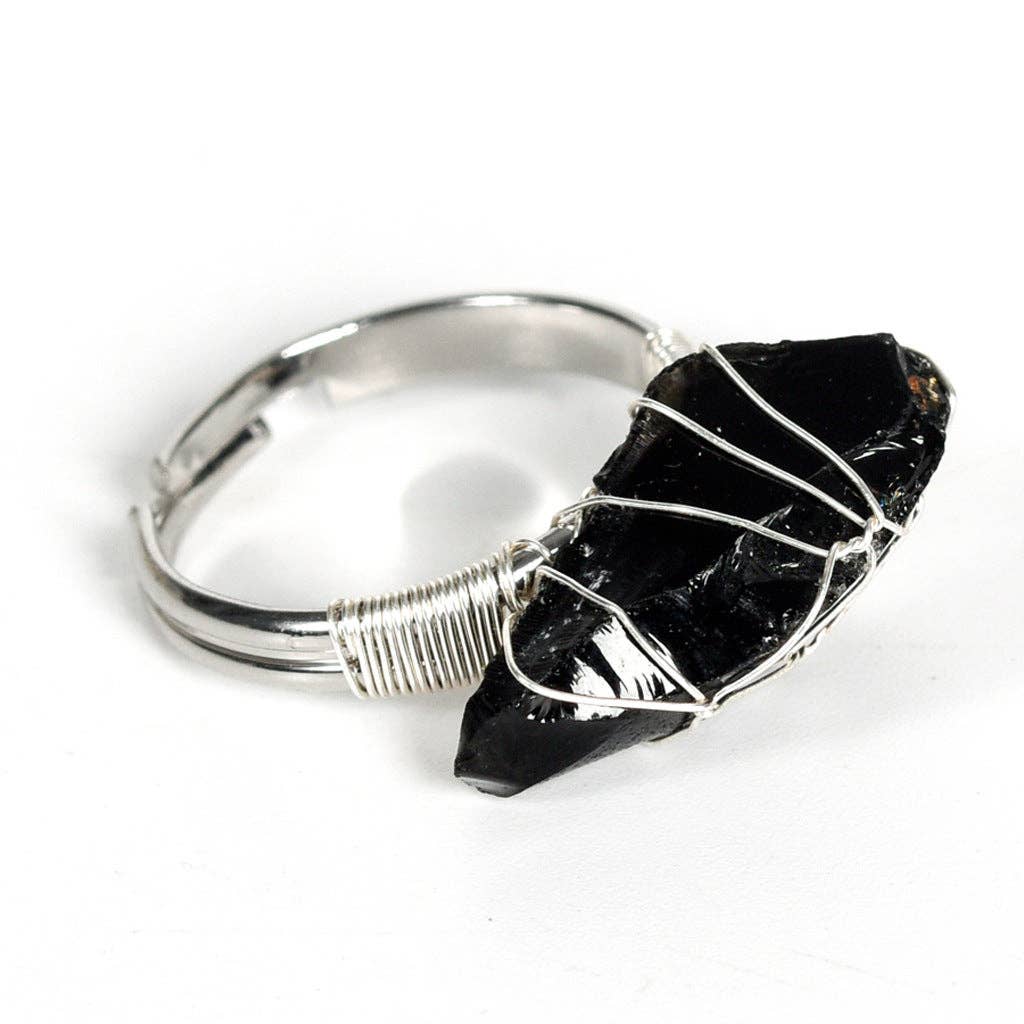 Natural Rough Healing Crystal Copper Wire Ring