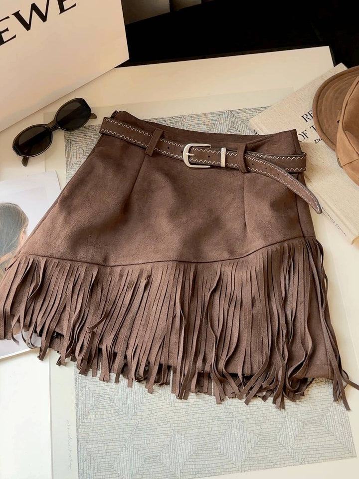 Fringe Faux Suede A-Line Mini Skirt