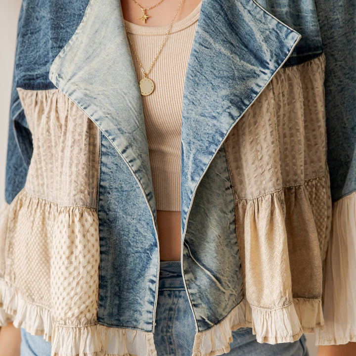 Lapel Detail Cropped Jacket with Handcrafted Embroidery