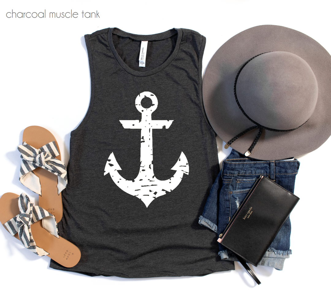 White Anchor Coastal Tank with flowy boho fit perfect for saltwater summer days