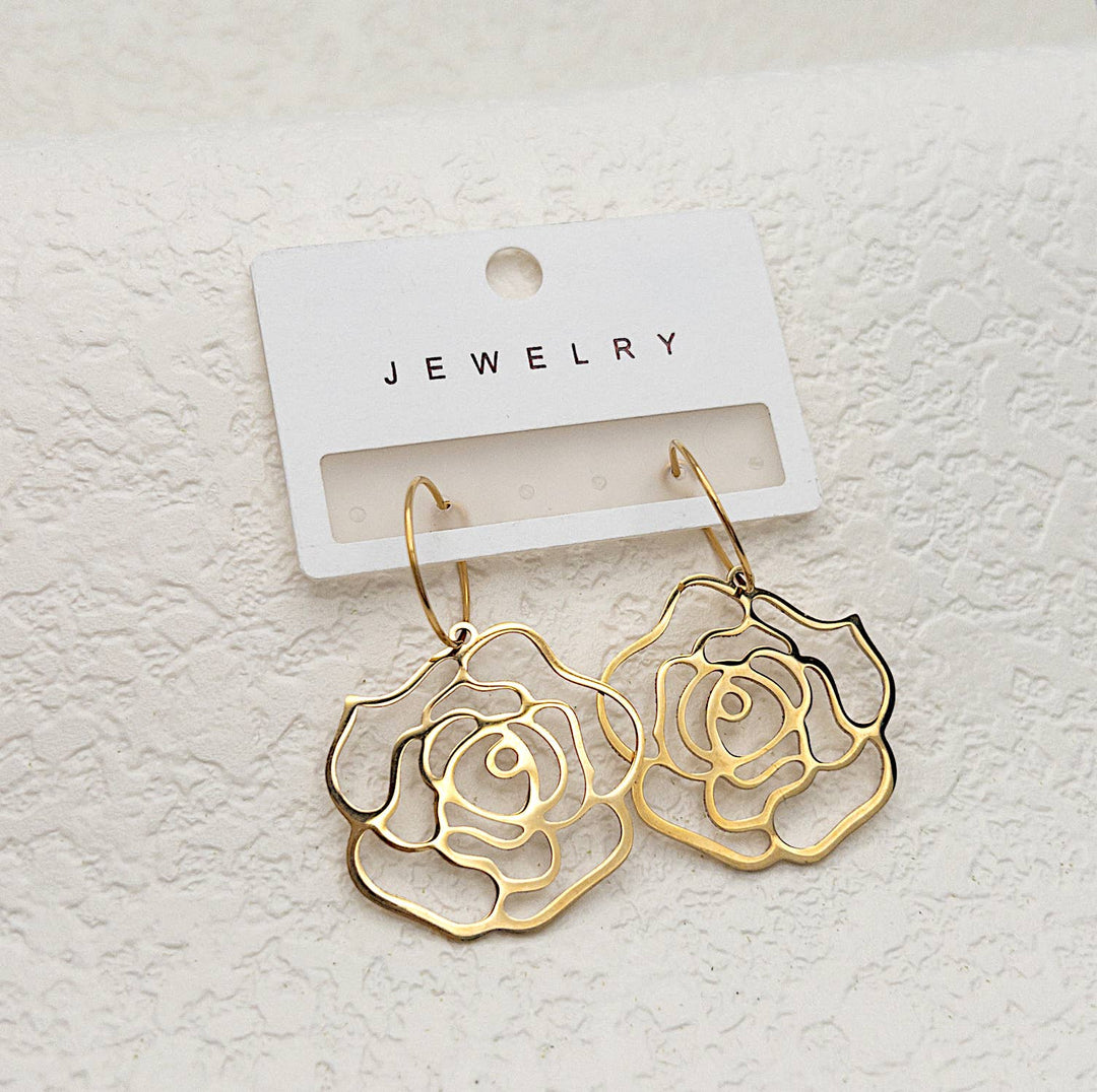 Rose Flower Hoop Earrings perfect June birth flower birthday gift for coastal souls
