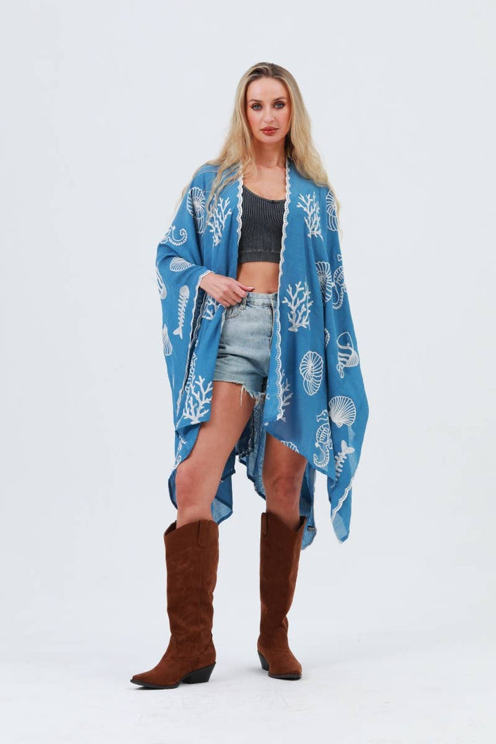 Ocean Embroidered Kimono Cover-Up
