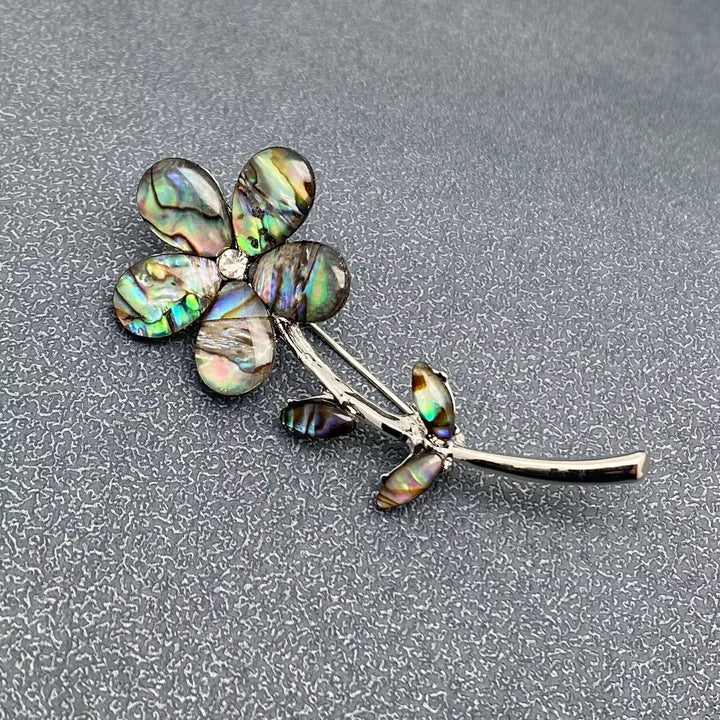Abalone Shell Silver Tone Flower Brooch