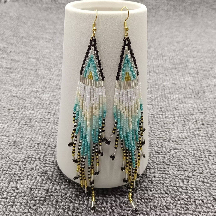 Bohemian Long Seed Bead Fringe Earrings in gold tone for coastal free spirits