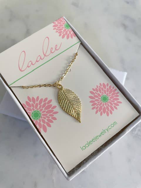 14k gold-filled leaf necklace with monstera or banana leaf pendant for layering