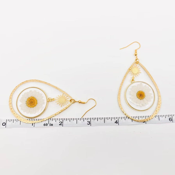 Daisy Pressed Flower Drop Earrings handcrafted with natural coastal boho charm
