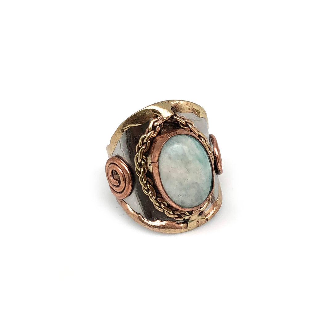 Mixed Metal and Amazonite Stone Ring handcrafted boho coastal healing jewelry