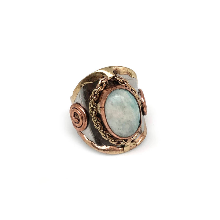 Mixed Metal and Amazonite Stone Ring handcrafted boho coastal healing jewelry