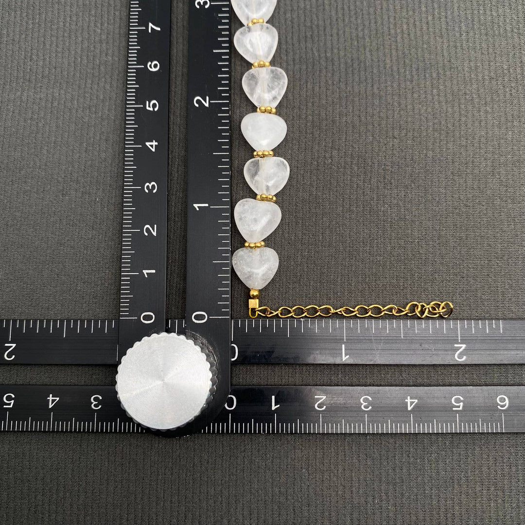Heart White Crystal 18K Golden S.Steel Bead Necklace -FGS/CS