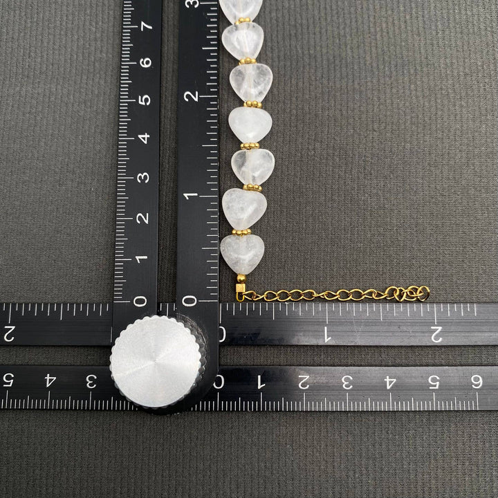 Heart White Crystal 18K Golden S.Steel Bead Necklace -FGS/CS