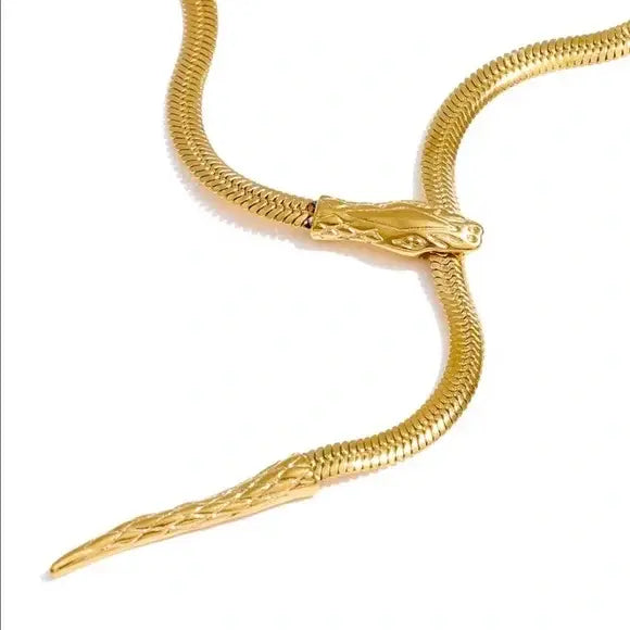 Serpentine Snake Lariat - 18k Gold Necklace