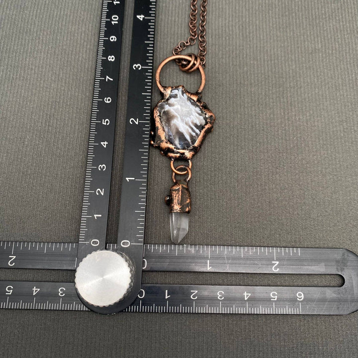 Vintage Onyx &amp; White Crystal Bronze Necklace