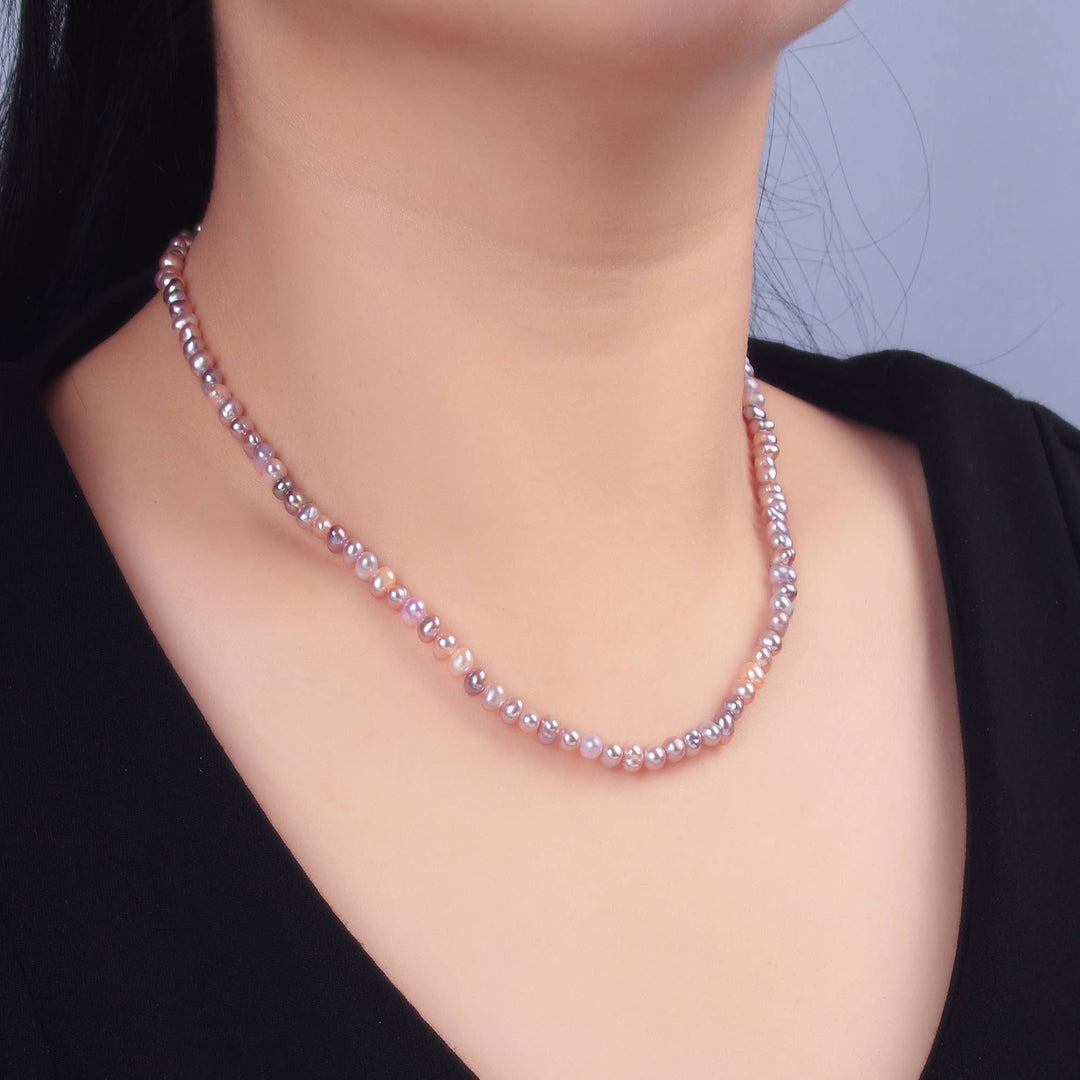 Mini Seed Purple Pink Freshwater Pearl Necklace perfect for coastal layering and boho style