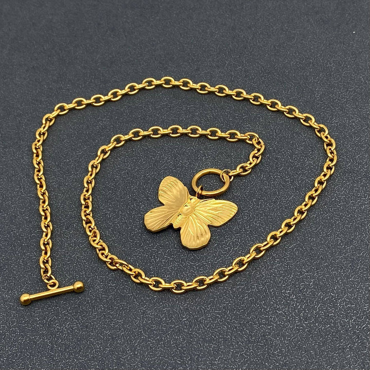 Butterfly Charm 18K Gold Buckle Necklace