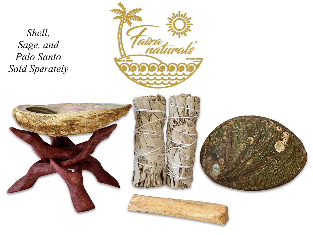 Wooden tripod stand for abalone smudge bowls handcrafted for coastal boho altars