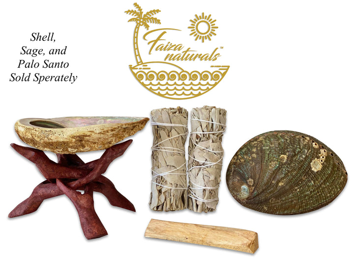 Wooden tripod stand for abalone smudge bowls handcrafted for coastal boho altars