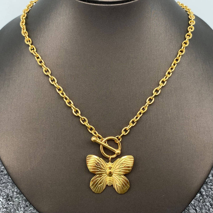 Butterfly Charm 18K Gold Buckle Necklace