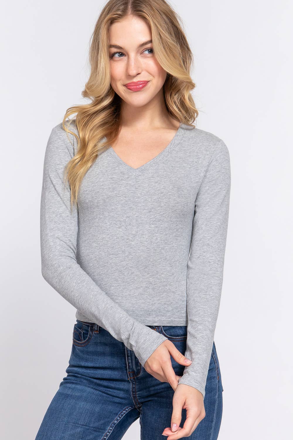 Fitted Long Sleeve V-Neck Crop Top for effortless coastal bohemian everyday style
