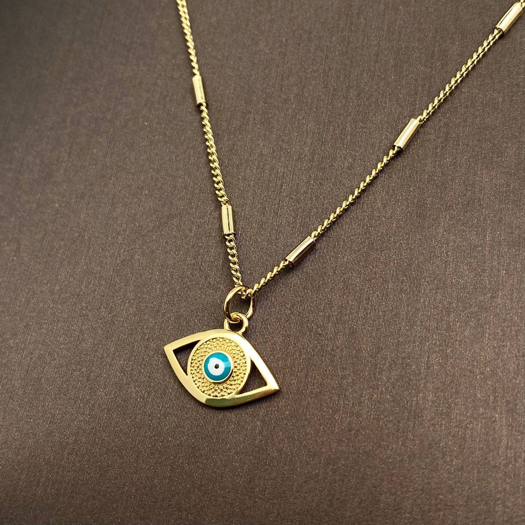 Enamel Evil Eye Charm 14K Gold Plated Necklace