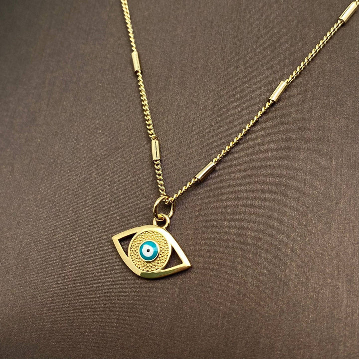 Enamel Evil Eye Charm 14K Gold Plated Necklace